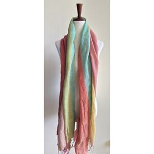 Rainbow 100% Cashmere Light Weight Fringed Scarf 70"x23"